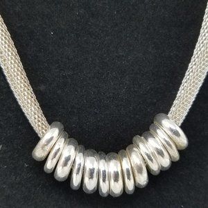 Mesh silver tone double strand long necklace